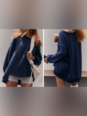 NWT Free People FP Movement One To Beat Pullover - midnight navy blue - small